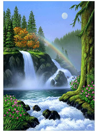 MXJSUA Diamond Painting Wasserfall, Diamond Painting Kinder, Landschaft Diamant Painting Bilder, DIY 5D Diamant Painting, Vollbild Bilder, Diamond Painting Set Diamant Painting für Wand Dekor 30x40cm