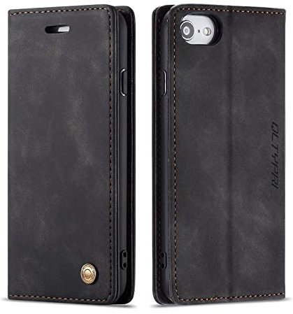 QLTYPRI Case for iPhone 6 Plus 6S Plus, Vintage PU Leather Wallet Case with Card Slot, Kickstand, Magnetic Closure, Shockproof Flip Folio Case Cover - Black