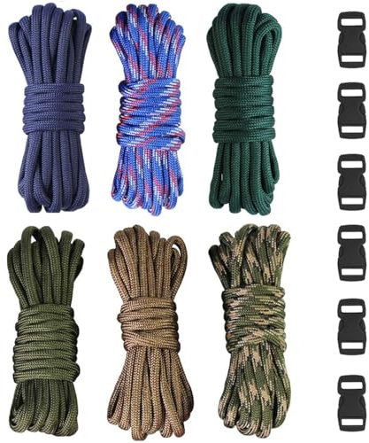 aufodara Paracord Bracelet kit with Buckles Parachute Cord Outdoor Survival Rope Set DIY Manual Braiding - 6 pcs parachute cords 6 pcs Plastic Buckles Side Release Buckles