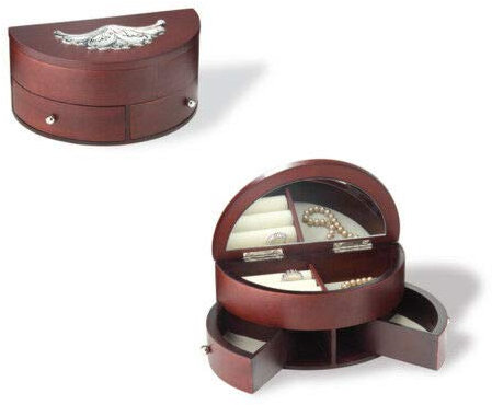 Baule Porta GIOIE Cm.20x11 H.9 con LASTRA in Argento 925% a Mezzaluna in Legno Color Noce Made in Italy con Specchio e 2 VANI ROTANTI 3537