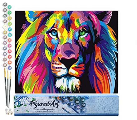 Figured'Art Peinture par Numéro Adulte Lion Pop Art - Activité Manuelle Kit de Loisir Créatif DIY Numéro d'Art Complet - 40x50cm sans châssis en bois