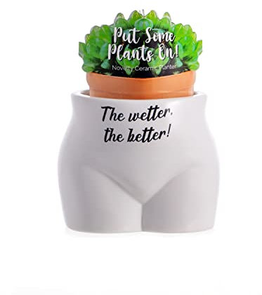 Boxer Gifts Wetter The Better Novelty Body Shaped Plant Pot | Funny Rude Home Décor Gift, Ceramic, White,Black, One Size