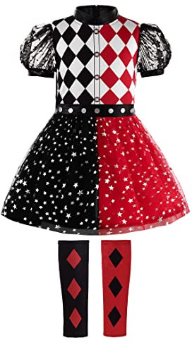 ReliBeauty Disfraz Harlequin Niña Disfraces Joker para Niñas Halloween Carnaval, 140