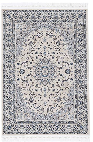 carpetfine Orientteppich Nain Diane Beige 140x200 cm | Tradtioneller Teppich für Schlaf- und Wohnzimmer
