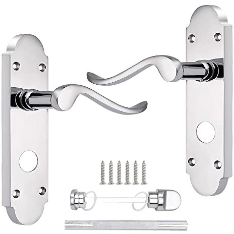 Probrico 1 Pack Chrome Door Handle with Thumb Turn Lock Inside, Internal Chrom Door Handle, Backplate Size 168mm×40mm