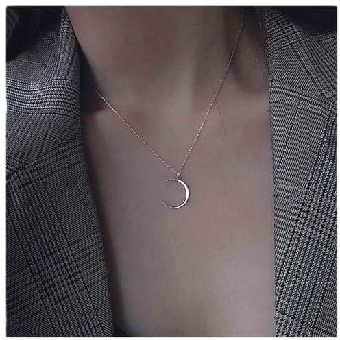 Inilbran Boho Halbmond Anhänger Halskette Silber Mond Choker Halskette Vintage Halbmond Halskette Minimalistische Mond Halskette Himmlische Halskette Kette für Frauen und Mädchen