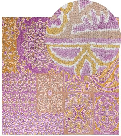 Beliani Orientalischer Teppich Wolle bunt Kurzflor quadratisch 200 x 200 cm Retro Avanos