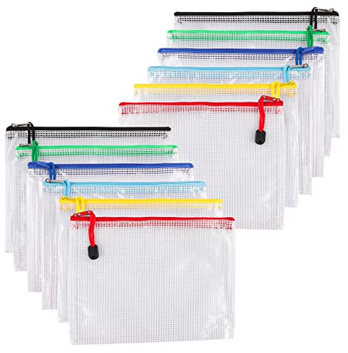 12 Stück A5 PVC-Taschen mit Reißverschluss, Kunststoff, wasserdichte PVC-Netztasche mit Reißverschluss, Dokumentenmappe für Dokumente