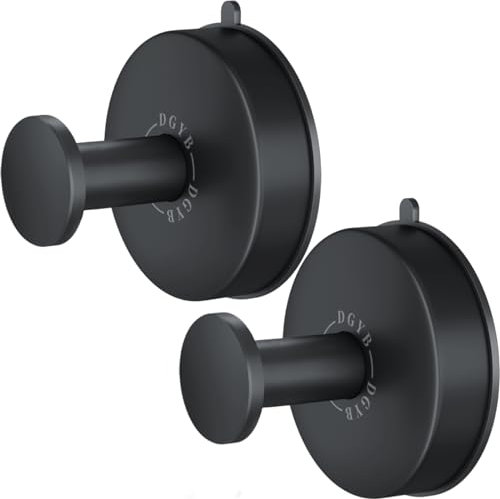 DGYB Saugnapfhaken für Dusche 2 Stück Abnehmbare Edelstahl Handtuchhaken für Badezimmer Glas Fenster Tür Wand und Saugnapf Kranz Haken zum Aufhängen von Bademantel, Luffa, Mantel - Schwarz