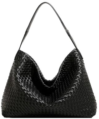 JINMANXUE Frauen Boston Tasche Gewebte Vegane Leder Handtaschen Weibliche Satchel Messenger Bag Mode Schulter Crossbody Tasche Casual Hobo, Schwarz