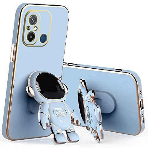 Wousunly für Redmi 12C Hülle Silikon mit Ständer Handyhülle für Redmi 12C Stoßfeste Astronaut Case Dünn Galvanisierte Kratzfest Anti Rutsch (blau)