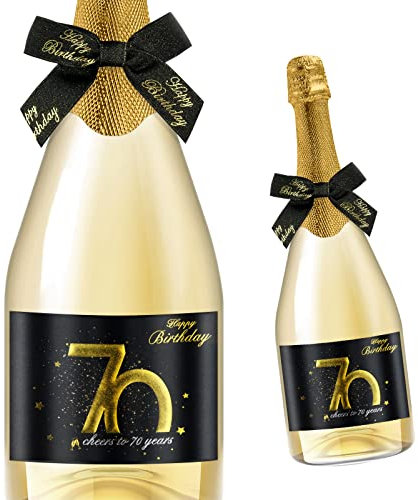 Giftota 2 Stück 70 Geburtstags-Flaschenetikett & Geschenkschleifen - Weinetiketten Personalisiert Selbstklebend für Sekt und Schaumwein - 70 Geburtstag Deko - Geburtstags-Geschenk für Männer & Frauen