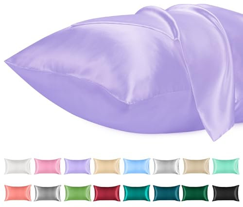 Lirex 2er Set Satin Kissenbezug 40x80cm, kissenbezüge, Weich wie Seiden Kissenbezug, Kopfkissenbezug 40x80cm Kissenhülle für Haar und Haut kommt,Oeko-TEX Zertifiziert, Helles Lila