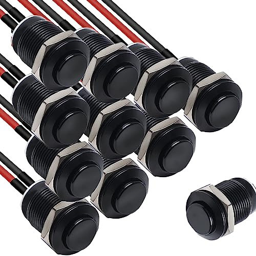 RUNCCI-YUN 10×12mm Impermeable Momentáneo Pulsador metal, Provisional Mini Botón, Pulsador Redondo,para Trompeta de Coche, PC, Lámpara de Mesa, Timbre de Casa(Alta Cabeza negro)