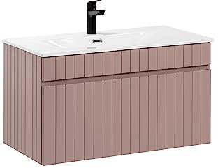 Iconic Rose - Mobile per lavabo da 100 cm, sospeso, piano di lavoro incluso, colore rosa opaco