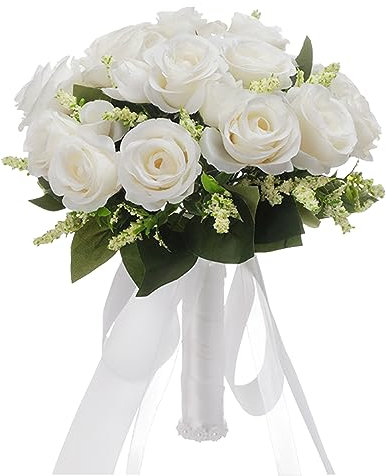 Yaasier Bouquet da sposa bouquet da sposa bouquet da sposa,Stile bianco Falso Rose Bouquet da sposa Fiore Bouquet da sposa,Rose Ramos de Novia fiori da sposa bianchi damigella d'onore