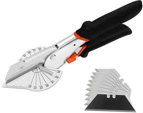 FLORA GUARD Tijeras de inglete, tijeras angulares para un corte preciso en plástico y madera de goma, ajustables de 45 a 135 grados, con 10 cuchillas de repuesto