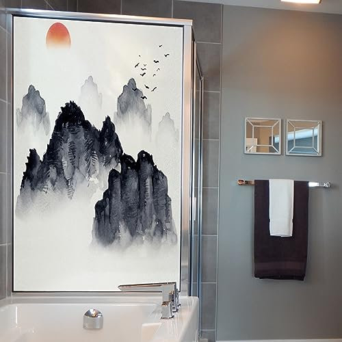 Fensterfolie Japanische Landschaft Sichtschutzfolie Fenster Static Milchglasfolie Folie Fenster Sichtschutz Klebefolie Fenster Home Office Fensterfolie Blickdicht 1P/58x60cm