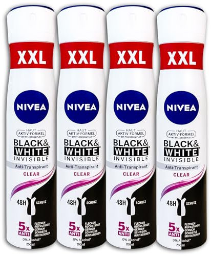 4er Pack NIVEA XXL Antitranspirant Deospray Black & White Invisible Clear 4 x 200ml