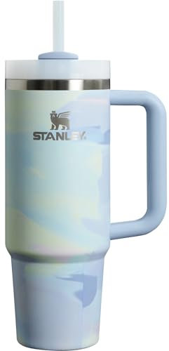 STANLEY Quencher H2.0 FlowState Trinkbecher, vakuumisoliert, aus Edelstahl mit Deckel und Trinkhalm, für Wasser, Eistee oder Kaffee (Kühler, ruhiger Pinselstrich, 0,9 Liter)
