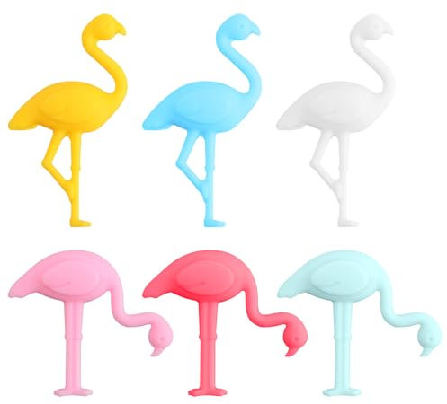 Aruicheng Lot de 6 marqueurs de verre en silicone - Marqueurs de verre à vin - Marqueurs de verre à vin - Marqueurs flamant rose - Décoration de verre à vin - Breloques pour verre à vin - Multicolore,