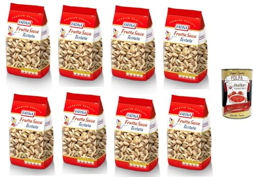 Italian Gourmet Pistacchi Tostati, geröstete Pistazien 8 x 200g | Snack salato croccante, ideale per aperitivo; knackig, nussig, praktisch, Gesamtnettogewicht 1,6 kg + Kostenlos Polpa 400g