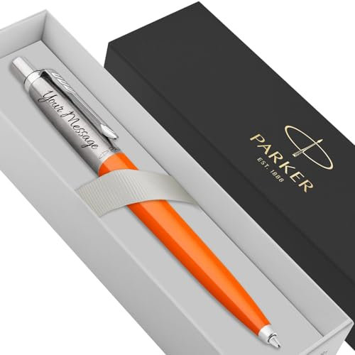 Parker Jotter Ballpoint personalised parker pen engraved In Classy Gift Box Ideal Anniversary, Birthday or Fathers Day Gift Perfect For Men & Women Engraved Parker Pen With Laser Engraving (Orange)
