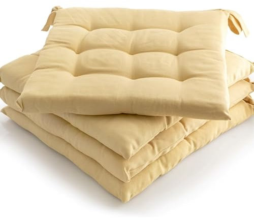 etérea 4er Set Sitzkissen Outdoor 40x40 mit Bändern - Stuhlkissen Beige für Gartenstuhl & Innenbereich - waschbare Sitzauflagen Gartenmöbel - 4 Stück Kissen 40x40 cm - Beige