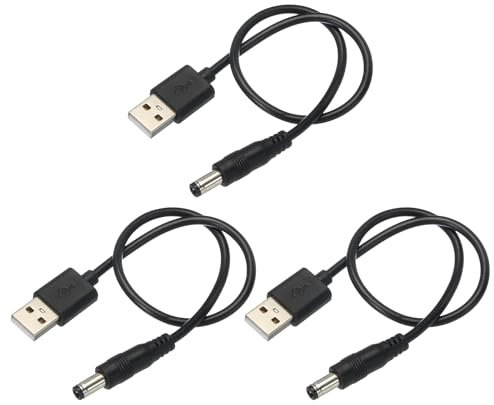sourcing map Cable de alimentación USB a CC de 0,5 m, USB a CC, 5,5 mm x 2,5 mm, cable de alimentación de 5 V, color negro, cargador teléfono, para cámara de mini ventilador, tableta, dispositivos, 2