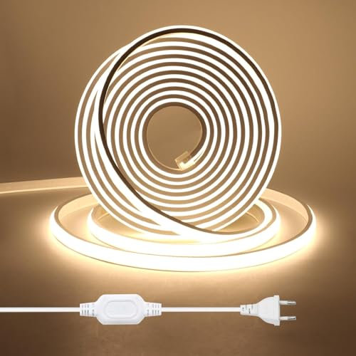 HEGEHE Tira de LED COB 25m, Flexible Tiras de Neón 220V con Cable de Alimentación, Cada Corte de 50cm, 288LEDs/m Blanco Natural Luz de Cuerda de Alto Brillo para decoración de Navidad e iluminación