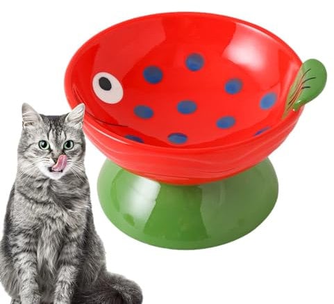 Raised Feeding Bowl for Cats, Raised Cat Bowls, Fish-Shaped Anti-Vomiting Cat Bowl Made of Ceramic, Pet Supplies for the Household, Food Water Dispenser, Sturdy Feeding Bowl for Cats
