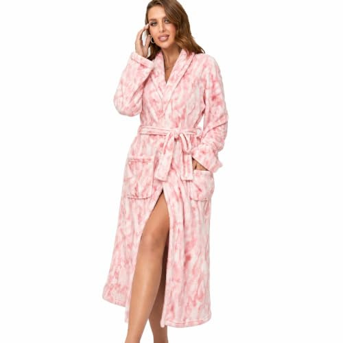 RONGTAI Accappatoio Donna in Peluche di Flanella con Bavero, Calda Veste da Camera Invernale, Pigiama Morbido per Autunno e Inverno, Coperta con Maniche, Regalo Confortevole