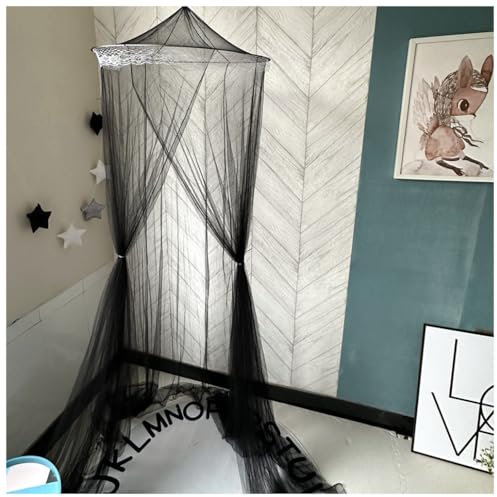 Wisafory Moskitonetz Bett Spitzen Betthimmel Kuppelnetz Moskitonetze Vorhänge Mückennetz Bett Baldachin Vorhang Insektenschutz Moskitonetz für Hängematte Zuhause Camping Reisen Schwarz XL