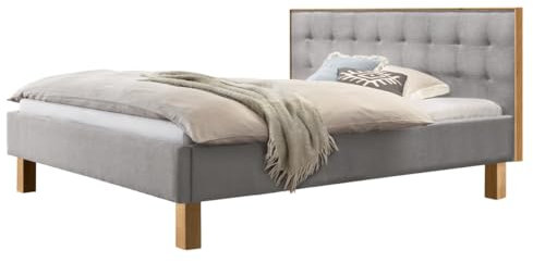 Hasena Polsterbett Noah Eiche Bright | Stoff grau 140x200