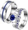 JewelryWe Paar Ringe Herren Damen: Edelstahl Blau Rille Herz Zirkonia Claddagh Krone Stapelbar Pärchen Trauringe Partnerringe Freundschaftsringe Eheringe Verlobungsringe Hochzeit Band Gravur Silber