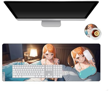 One Piece NaMi Anime Mouse Mat and Wrist Rest Soft Silicone Mouse Mat Gaming Keyboard Mouse Mat Waterproof and Fun Anime Wrist Support for Office, Computer