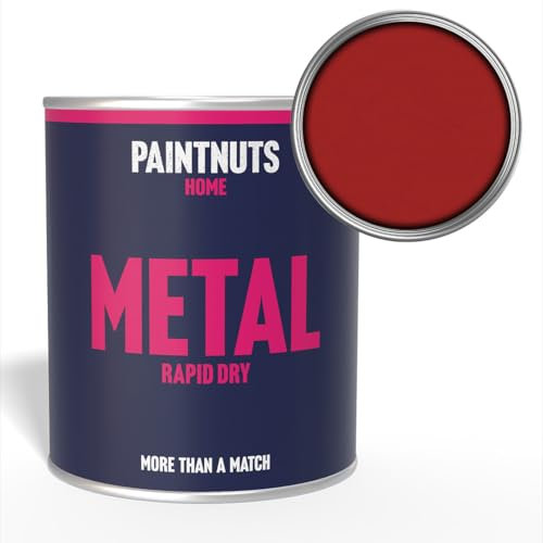 PaintNuts Dark Red Rapid Dry Metal Paint - Quick Drying, Versatile Finish – Ideal for Railings, Gates, Metal Furniture, Trailers, Garage Doors, Light Fixtures and More - 250ml - Matt