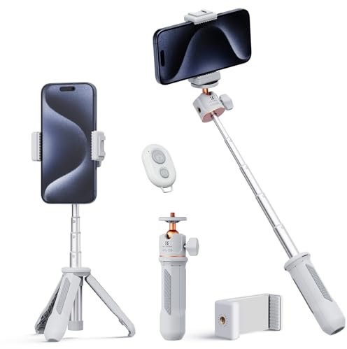 K&F Concept 34cm/13.4 Selfie Stick Tripod for Smartphone with Phone Holder, Portable Vlogging Stand with Bluetooth for Lightweight Camera, Fill Light