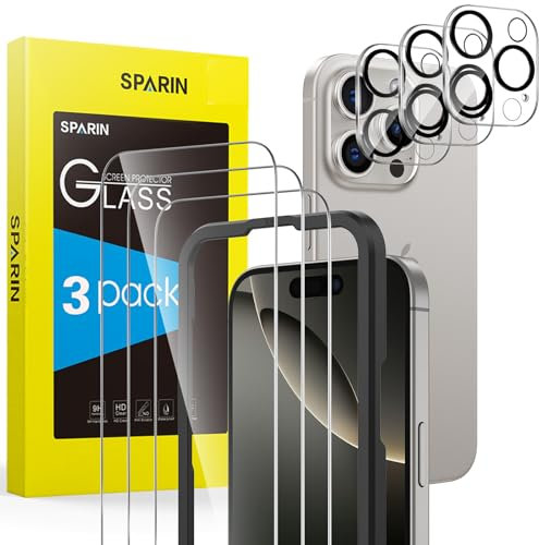 SPARIN Panzer Schutz Glas für iPhone 16 Pro, 3+3 Stück Schutzfolie und Kameraschutz mit Rahmen-Installationshilfe,9H Härte, Anti-Kratzen, Anti-Öl, Anti-Bläschen,HD-Klar