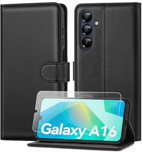ivencase Handyhülle Kompatibel mit Samsung Galaxy A16 5G Hülle und Schutzfolie, Premium PU Schutzhülle [RFID-Blockierung] [Kartenfach] [Magnetverschluss] [Standfunktion] Flip Wallet Case, Schwarz