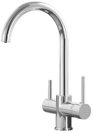 Zeffrary Rubinetto da cucina a 3 vie, girevole a 360°, miscelatore per lavello con ugello flessibile, rubinetto da cucina in acqua fredda e calda e filtro (cromato)