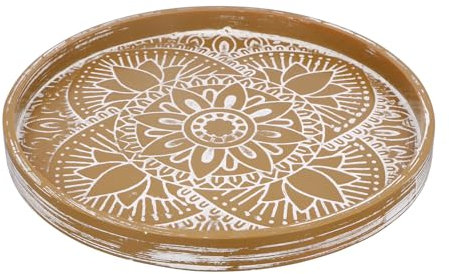 YILANJIN Wood Decorative Tray, Rustic Wooden Serving Tray, Candle Tray, Serving Plate, Farmhouse Table Centerpiece, Round Decorative Candle Plate, Large Wooden Tray, Vintage Wooden Tray - 30cm