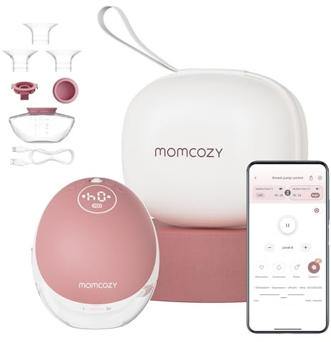 Momcozy Hands Free Breast Pump Mobile Flow | M9 Upgrade, Electric & App Control, Personalized Multi-Modes & 15 Levels, Wearable Pump Breastfeeding, 24mm (Cozy Red, 1 Count)
