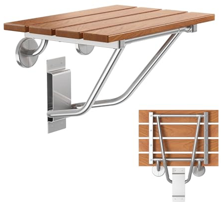 Faltbarer Duschsitz & Stuhl Wandmontage für Erwachsene, Klappbare Duschbank & Hocker für Innendusche, für kleine Räume, Faltbar (Teak, Extra Groß)