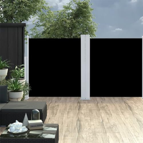 Vetnasa Toldo Lateral Retráctil, Protege la Privacidad y Bloquea el Sol, Cortina de Exterior a Prueba de Viento, Ideal para Balcón, Jardín, Terraza y Áreas Exteriores,Negro,120x600 cm