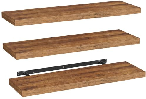 RALGEND Étagères Murales, Lot de 3, Étagères Flottantes, Étagères Suspendues en Bois d’Ingénierie, 100 cm, pour Rangement, Décoration, Salon, Chambre, Cuisine, Salle de Bain, Marron Rustique