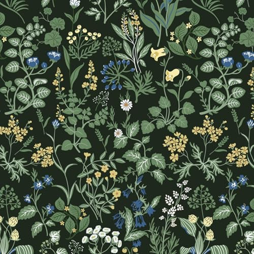 Fiula Black Self Adhesive Wallpaper Floral Leaf Peel and Stick Wallpaper 44CMx10M Vinyl Wrap for Furniture Botanical Contact Paper for Living Room Bedroom Stick on Wall Paper Removable Green