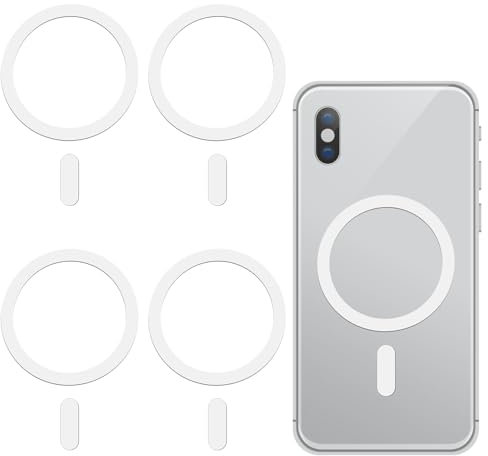 Molain 4 Stück Metallringe mit Aufkleber, Magnetisch Adapter Ring, Metallringe Selbstklebend Magnetring Handy Magnet Handy Ring Metallplatte für Kfz Auto Handyhalterung Magnetische Handyhalter(Weiß)