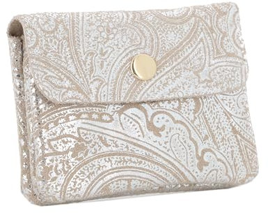 Petit Porte-Monnaie Cartes Femme Cuir Suédé Irisé - Petit Portefeuille Compact Motif Cachemire - Chic Tendance - Taupe
