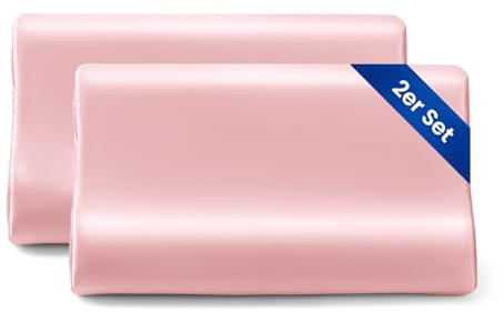 THXSILK 19 Momme 2er Set Seidenkissenbezug für Kontur Gedächtnisschaum Kissen Latex Cervical Maulbeerseide Nackenkissen, Hypoallergen Waschbar (50x30x10/7 cm（2er-Pack）, Bezauberndes Rosa)